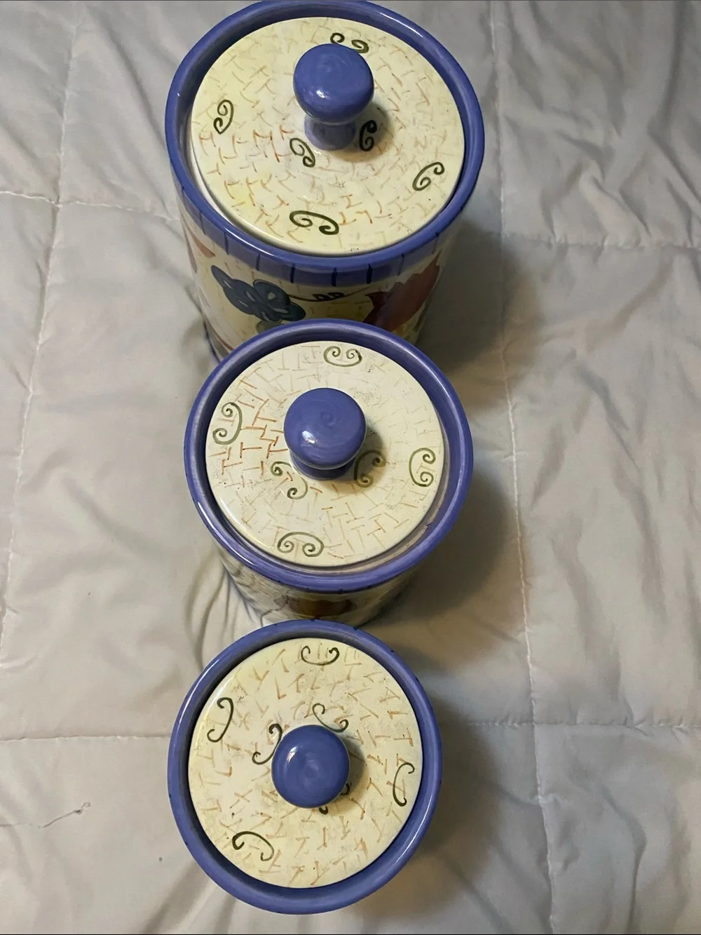 Hand-Painted Ceramic Fruit Canister Set - Yellow & Blue